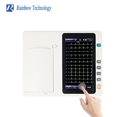 Monitor de ECG portátil de 6 canales Analista de pantalla táctil recargable Construido en batería de iones de litio