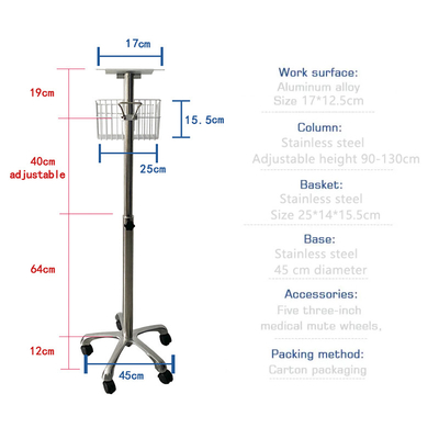 Carrito móvil de monitor de pacientes médicos con altura ajustable