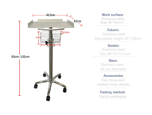 Hospital portátil B-Ultrasonido Camión médico de aleación de aluminio Muebles móviles de ultrasonido Carro móvil