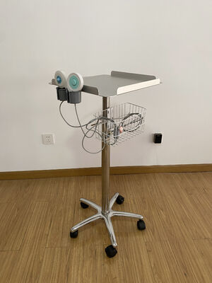 Carro de escáner de ultrasonido portátil con material metálico y diseño moderno para uso hospitalario